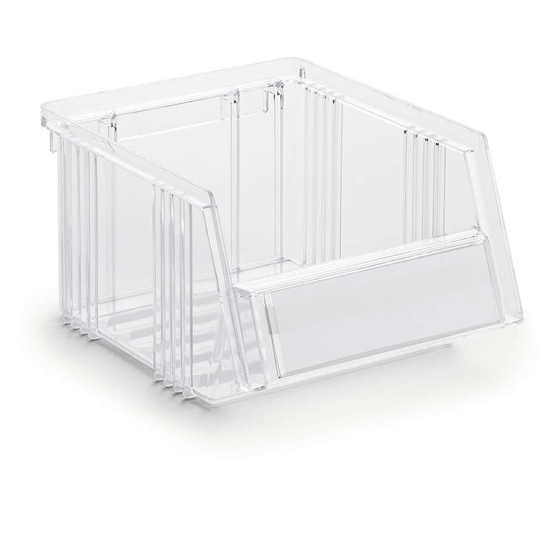 Stacking Poly Bin with Open Front, Cristal Clear, 7.55 x 5.86 x 4.13", Case of 45 Bins